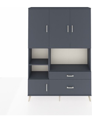 Dienni Arges Dolap 7 Raflı 2 Çekmeceli 5 Kapaklı 132X30X195 Antrasit-Antrasit/antrasit