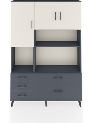 Dienni Arges Dolap 8 Raflı 5 Çekmeceli 3 Kapaklı 132X30X195 Antrasit-Aytaşı/antrasit