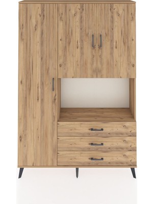 Dienni Arges Dolap 6 Raflı 3 Çekmeceli 3 Kapaklı 132X30X195 Çam-Çam/çam
