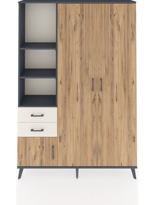 Dienni Arges Dolap 5 Raflı 2 Çekmeceli Tek Askılı 132X30X195 Antrasit-Çam/aytaşı