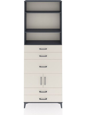 Dienni Arges Dolap 4 Raflı 5 Çekmeceli 2 Kapaklı 88X30X243 Antrasit-Aytaşı