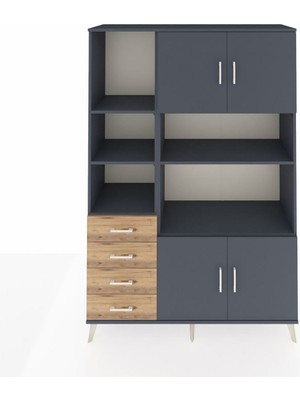 Dienni Hyperion Dolap 8 Raflı 4 Çekmeceli 4 Kapaklı 132X44X195 Antrasit-Antrasit/çam