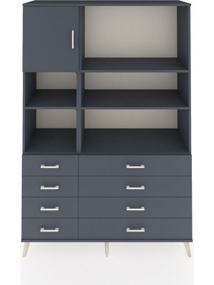 Dienni Hyperion Dolap 7 Raflı 8 Çekmeceli Tek Kapaklı  132X44X195 Antrasit-Antrasit/antrasit