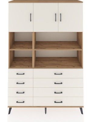Dienni Hyperion Dolap 8 Raflı 8 Çekmeceli 3 Kapaklı 132X44X195 Çam-Aytaşı/aytaşı