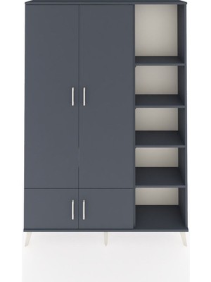 Dienni Arges Dolap 6 Raflı 4 Kapaklı Tek Askılı 132X30X195 Antrasit-Antrasit/antrasit