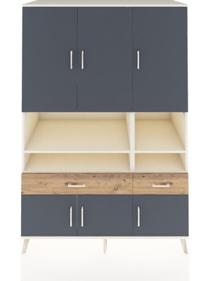 Dienni Kronos Dolap 8 Raflı 2 Çekmeceli 6 Kapaklı 132X59X195 Aytaşı-Antrasit/çam