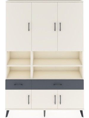 Dienni Arges Dolap 8 Raflı 2 Çekmeceli 6 Kapaklı 132X30X195 Aytaşı-Aytaşı/antrasit