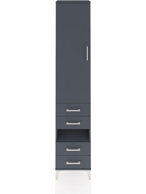 Dienni Arges Dolap 3 Raflı 4 Çekmeceli Tek Askılı 44X30X221 Antrasit-Antrasit