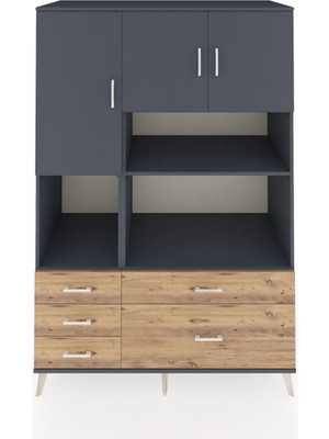 Dienni Kronos Dolap 8 Raflı 5 Çekmeceli 3 Kapaklı 132X59X195 Antrasit-Antrasit/çam