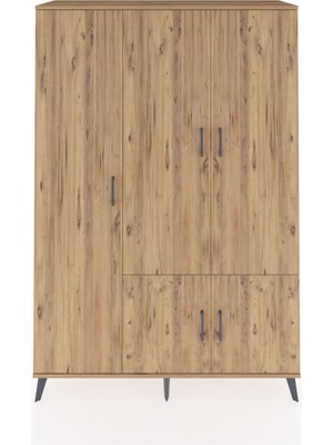 Dienni Hyperion Dolap 7 Raflı 5 Kapaklı Tek Askılı 132X44X195 Çam-Çam/çam