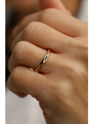 Yenigün Kuyumculuk 14 Ayar Altın Yeşil Taş Modern Günlük Yüzük