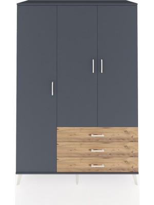 Dienni Kronos Dolap 6 Raflı 3 Çekmeceli Tek Askılı 132X59X195 Antrasit-Antrasit/çam