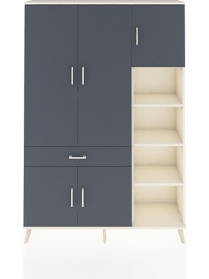 Dienni Arges Dolap 10 Raflı Tek Çekmeceli 5 Kapaklı 132X30X195 Aytaşı-Antrasit/antrasit