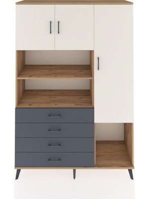 Dienni Hyperion Dolap 8 Raflı 4 Çekmeceli 3 Kapaklı 132X44X195 Çam-Aytaşı/antrasit