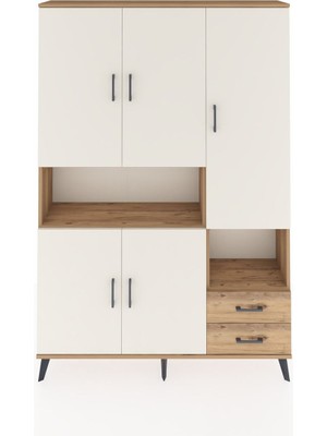 Dienni Arges Dolap 10 Raflı 2 Çekmeceli 5 Kapaklı 132X30X195 Çam-Aytaşı/çam