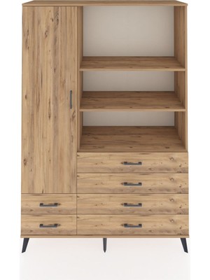 Dienni Hyperion Dolap 7 Raflı 6 Çekmeceli Tek Kapaklı  132X44X195 Çam-Çam/çam