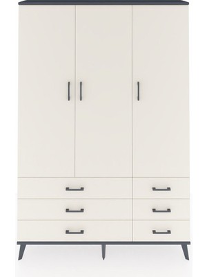 Dienni Arges Dolap 5 Raflı 6 Çekmeceli Tek Askılı 132X30X195 Antrasit-Aytaşı/aytaşı