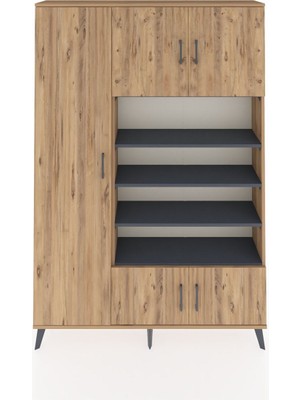 Dienni Arges Dolap 10 Raflı 5 Kapaklı 132X30X195 Çam-Çam/antrasit