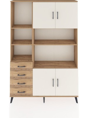 Dienni Arges Dolap 8 Raflı 4 Çekmeceli 4 Kapaklı 132X30X195 Çam-Aytaşı/çam
