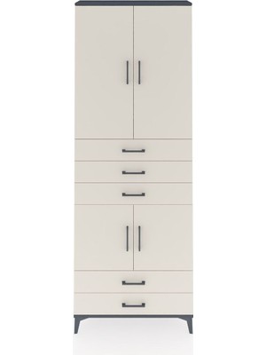 Dienni Arges Dolap 4 Raflı 5 Çekmeceli 4 Kapaklı 88X30X243 Antrasit-Aytaşı