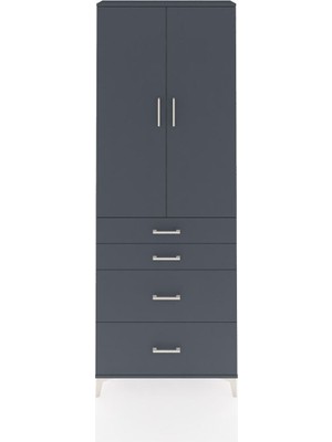 Dienni Arges Dolap 4 Raflı 4 Çekmeceli 2 Kapaklı 88X30X243 Antrasit-Antrasit
