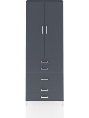 Dienni Arges Dolap 4 Raflı 5 Çekmeceli 2 Kapaklı 88X30X243 Antrasit-Antrasit