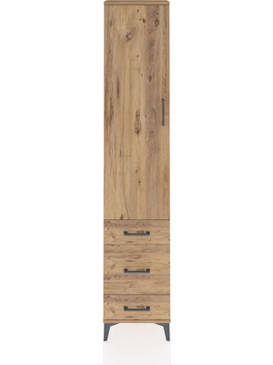 Dienni Arges Dolap 4 Raflı 3 Çekmeceli Tek Kapaklı 44X30X221 Çam-Çam