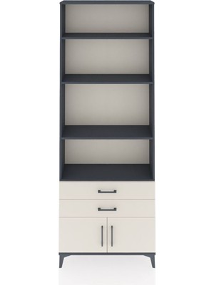 Dienni Arges Dolap 4 Raflı 2 Çekmeceli 2 Kapaklı 88X30X243 Antrasit-Aytaşı