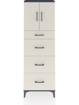Dienni Arges Dolap 2 Raflı 4 Çekmeceli 2 Kapaklı 60X30X182 Antrasit-Aytaşı