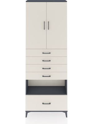 Dienni Arges Dolap 4 Raflı 5 Çekmeceli 2 Kapaklı 88X30X243 Antrasit-Aytaşı