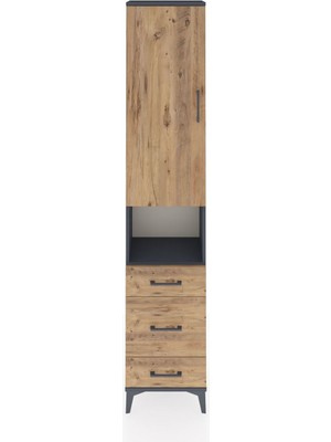 Dienni Arges Dolap 4 Raflı 3 Çekmeceli Tek Kapaklı 44X30X221 Antrasit-Çam