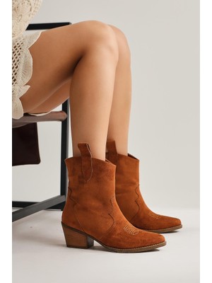 Limoya Joo Taba Süet Sivri Burunlu Nakışlı Western Bot