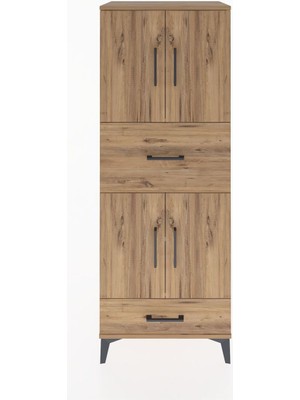 Dienni Hyperion Dolap 4 Raflı 2 Çekmeceli 4 Kapaklı 60X44X163 Çam-Çam