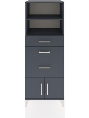 Dienni Hyperion Dolap 2 Raflı 3 Çekmeceli 2 Kapaklı 60X44X163 Antrasit-Antrasit