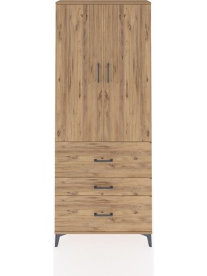 Dienni Arges Dolap 3 Raflı 3 Çekmeceli 2 Kapaklı 88X30X221 Çam-Çam