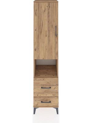 Dienni Hyperion Dolap 2 Raflı 2 Çekmeceli Tek Askılı 44X44X195 Çam-Çam