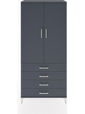 Dienni Hyperion Dolap 2 Raflı 4 Çekmeceli Tek Askılı 88X44X195 Antrasit-Antrasit