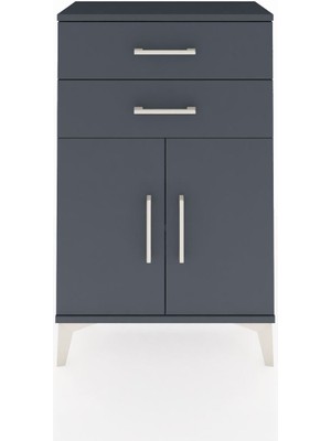 Dienni Arges Komodin Tek Raflı 2 Çekmeceli 2 Kapaklı 60X30X96 Antrasit-Antrasit