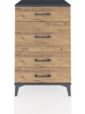 Dienni Hyperion Komodin 4 Çekmeceli 60X44X96 Antrasit-Çam