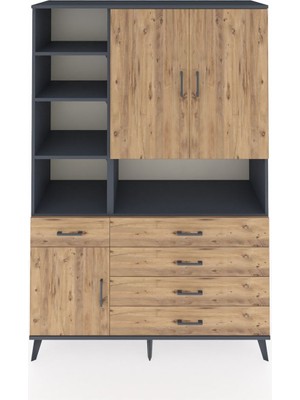 Dienni Hyperion Dolap 8 Raflı 5 Çekmeceli 3 Kapaklı 132X44X195 Antrasit-Çam/çam