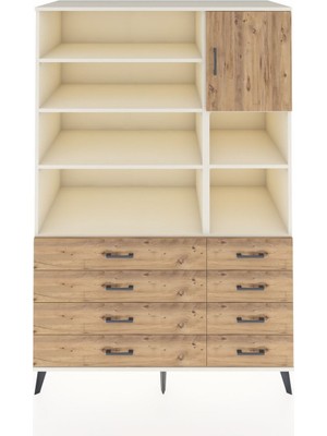 Dienni Kronos Dolap 8 Raflı 8 Çekmeceli Tek Kapaklı  132X59X195 Aytaşı-Çam/çam