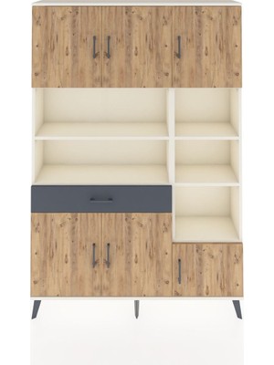 Dienni Arges Dolap 10 Raflı Tek Çekmeceli 6 Kapaklı 132X30X195 Aytaşı-Çam/antrasit