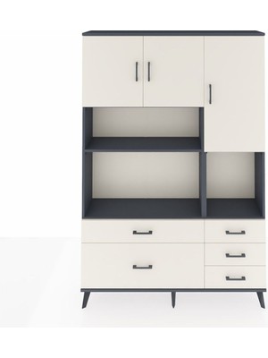 Dienni Arges Dolap 8 Raflı 5 Çekmeceli 3 Kapaklı 132X30X195 Antrasit-Aytaşı/aytaşı