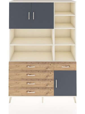 Dienni Hyperion Dolap 9 Raflı 5 Çekmeceli 3 Kapaklı 132X44X195 Aytaşı-Antrasit/çam
