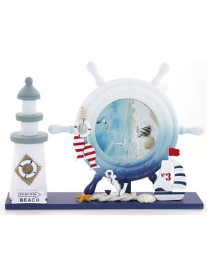 Poebgo Family's Ahşap Marin Deniz Feneri Dümenli Çerceve Model 1