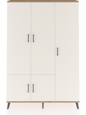 Dienni Arges Dolap 7 Raflı 5 Kapaklı Tek Askılı 132X30X195 Çam-Aytaşı/antrasit