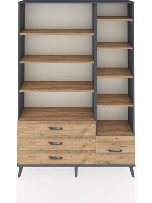 Dienni Arges Dolap 9 Raflı 4 Çekmeceli  132X30X195 Antrasit-Çam/çam
