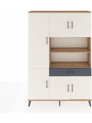 Dienni Arges Dolap 10 Raflı Tek Çekmeceli 6 Kapaklı 132X30X195 Çam-Aytaşı/antrasit