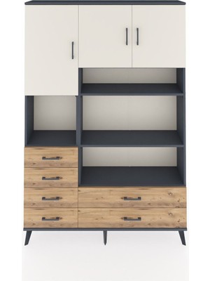 Dienni Arges Dolap 9 Raflı 6 Çekmeceli 3 Kapaklı 132X30X195 Antrasit-Aytaşı/çam