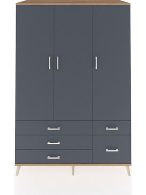 Dienni Kronos Dolap 5 Raflı 5 Çekmeceli Tek Askılı 132X59X195 Çam-Antrasit/antrasit